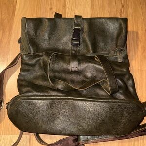 Olive Green Genuine Leather Backpack